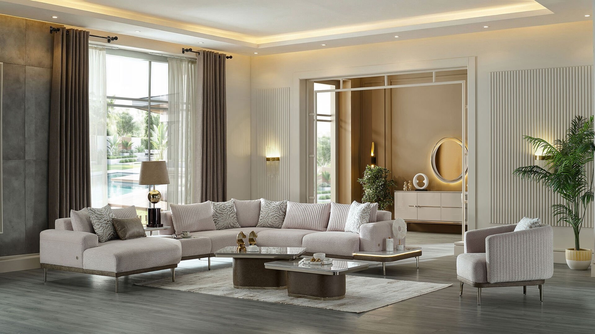 Модульный угловой диван Estella - кремовый