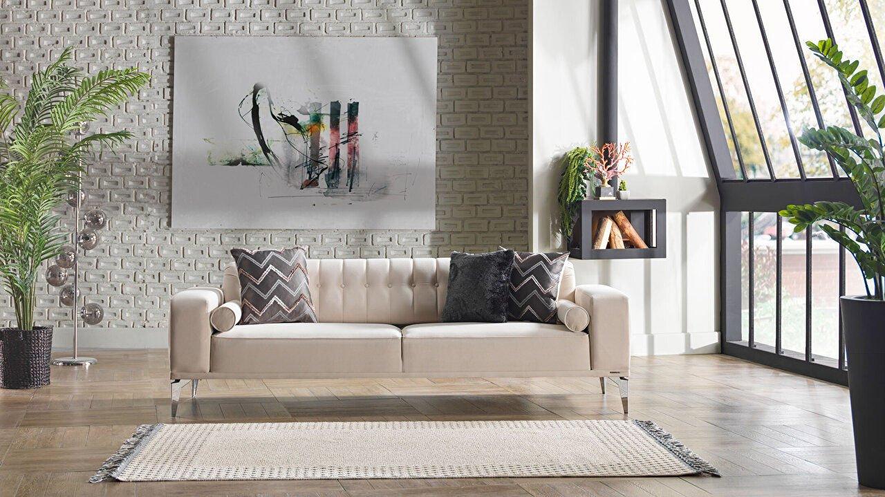 Трехместный диван Loretto с вертикальным дизайном - Кремовый