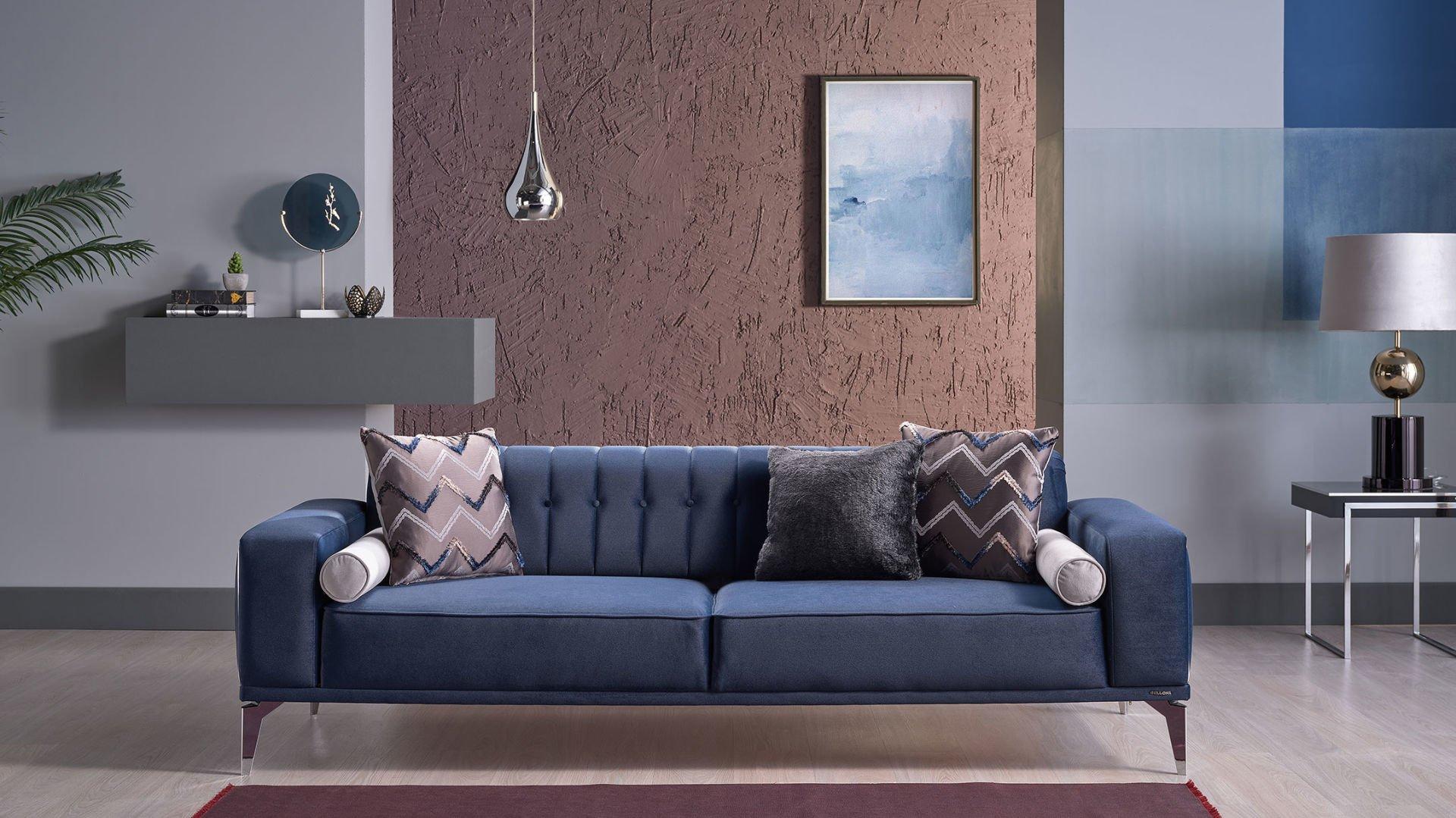 Трехместный диван Loretto с вертикальным дизайном - Темно-синий