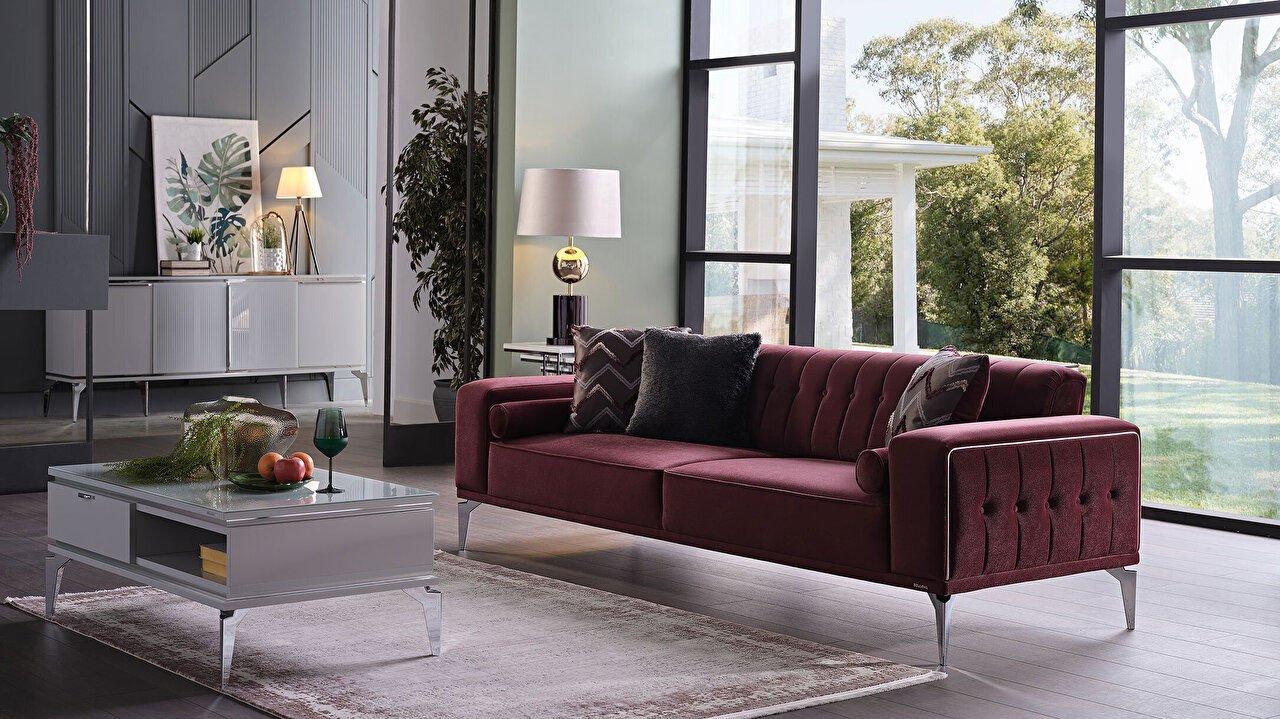 Трехместный диван Loretto с вертикальным дизайном - Сливочный