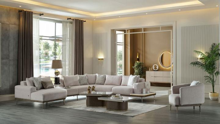 Модульный угловой диван Estella - кремовый